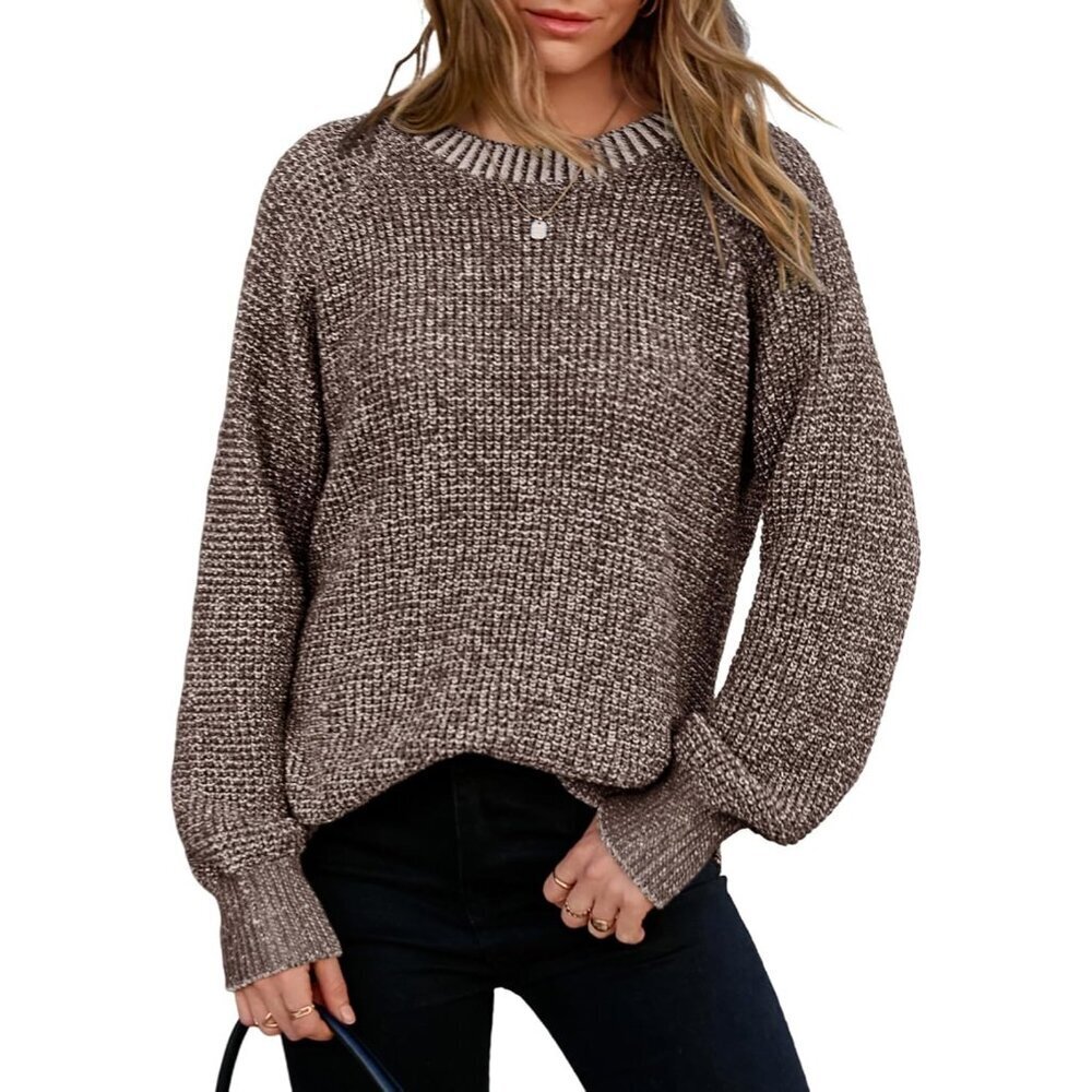 Women's Oversized Waffle Knit Sweater Long Sleeve Casual Pullover Large